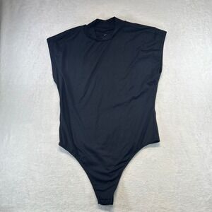 Minimalist Maeve Mock Neck Cap Sleeve Bodysuit XL Black Thong Back Stretch